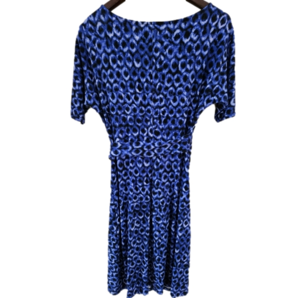 NWT Ann Taylor Blue Geometric Print Knit Jersey Belted Wrap Midi Dress-Size XS - Picture 2 of 6
